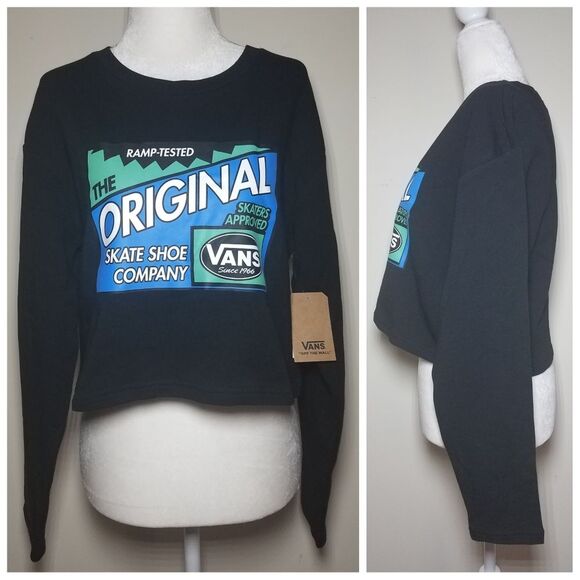 NWT|Vans Ramp Tested Black Long Sleeve Graphic Cropped Sweater, SMALL - Picture 2 of 5